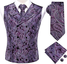 Load image into Gallery viewer, Men&#39;s Plum Purple Paisley Sleeveless Formal Vest