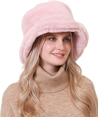 Oxford Chic Faux Fur Pink Winter Bucket Hat