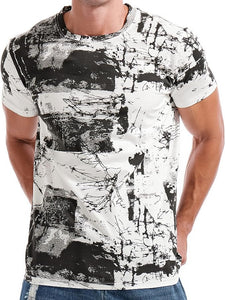Men's Khaki Abstract Fashion Print Short Sleeve T-Shirt