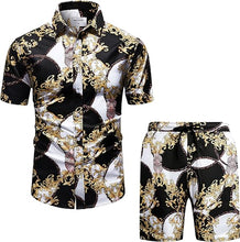Load image into Gallery viewer, Men&#39;s Luxury Black Gold White Short Sleeve Shirt &amp; Shorts Set