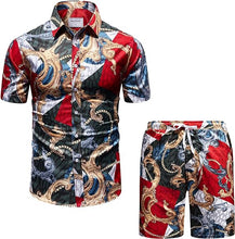 Load image into Gallery viewer, Men&#39;s Luxury Black Gold Chain Short Sleeve Shirt &amp; Shorts Set