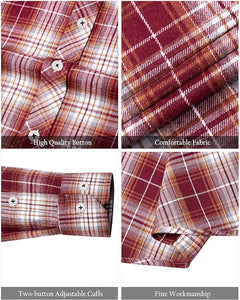 Men's Plaid Flannel Red/Brown Long Sleeve Button Down Casual Shirt