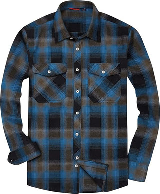 Men's Plaid Flannel Black/Blue Long Sleeve Button Down Casual Shirt
