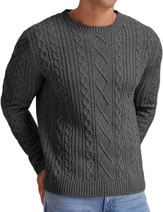 Men's Long Sleeve Khaki Cable Knit Casual Sweater