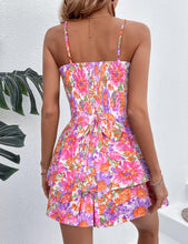 Load image into Gallery viewer, Pink Floral Ruffled Twist Layered Sleeveless Shorts Romper