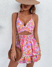 Load image into Gallery viewer, Lavender Purple Ruffled Twist Layered Sleeveless Shorts Romper