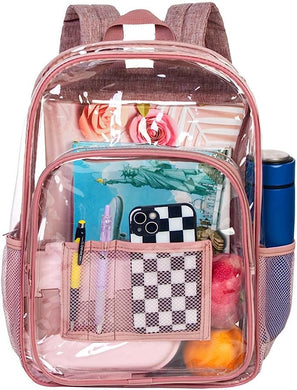 Heavy Duty Rose Pink See Through Clear Trendy Backpack