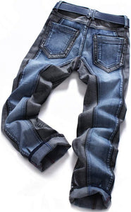 Men's Denim Blue Parallel Distressed Jeans