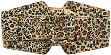 Stretchy Leopard Wide Waist Buckle Belt