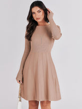 Load image into Gallery viewer, Classic Khaki Brown Knit Long Sleeve Flare Sweater Dress