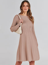 Load image into Gallery viewer, Classic Khaki Brown Knit Long Sleeve Flare Sweater Dress