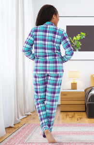 Holiday Blue Plaid Fleece Printed Long Sleeve Pajamas Top & Pants Set