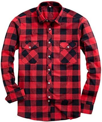 Men's Plaid Flannel Red/Black Long Sleeve Button Down Casual Shirt