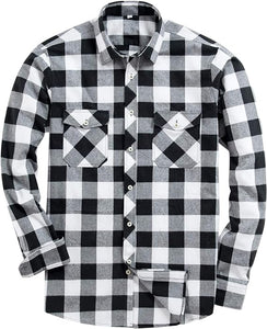 Men's Plaid Flannel Grey/Black Long Sleeve Button Down Casual Shirt