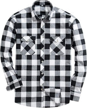 Load image into Gallery viewer, Men&#39;s Plaid Flannel White/Black Long Sleeve Button Down Casual Shirt