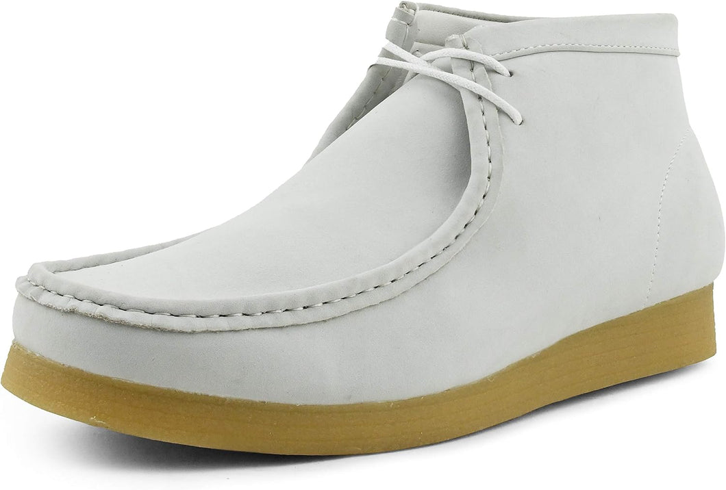 Men's White Lace Up High Top Suede Boots