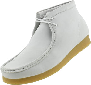 Men's White Lace Up High Top Suede Boots