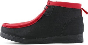 Men's Red & Black Lace Up High Top Suede Boots