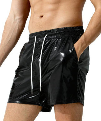 Men's Black Metallic Drawstring Shorts