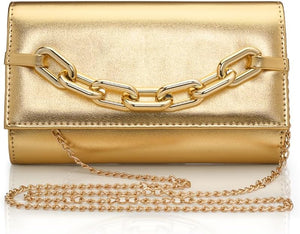 Formal Cocktail Party Style Gold Chain Clutch Evening Bag