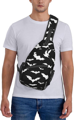 Men's Black Bat Print Crossbody Sling Backpack