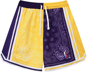 Men's Purple/Black Color Block Panel Basketball Athletic Elastic Shorts