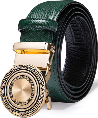 Men's Green Gold Medallion Buckle Genuine Leather Belt