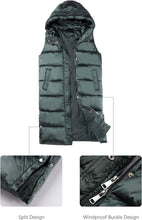 Load image into Gallery viewer, Winter Green Hooded Puffer Style Sleeveless Vest Coat