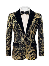 Load image into Gallery viewer, Men&#39;s Black &amp; Gold Sequin Floral Glitter Long Sleeve Blazer
