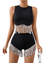 Load image into Gallery viewer, Black Fringe 2pc Sequin Shorts Set