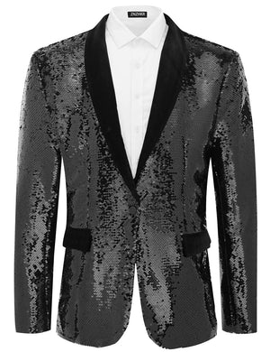 Men's Black Colorful Sequin Long Sleeve Blazer Jacket