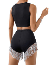 Load image into Gallery viewer, Black Fringe 2pc Sequin Shorts Set