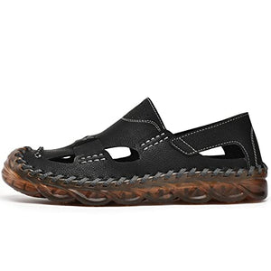 Black Outdoor Men's Leather Closed Toe Sandals