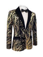 Load image into Gallery viewer, Men&#39;s Black &amp; Gold Sequin Floral Glitter Long Sleeve Blazer