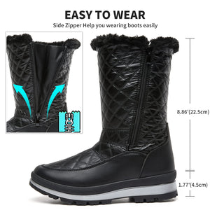 Black Winter Textured Fur Lined Metallic Snow Boots
