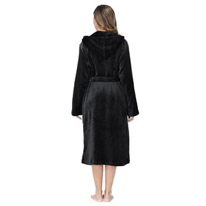 Black Soft & Plush Long Sleeve Hooded Robe
