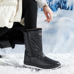 Black Winter Textured Fur Lined Metallic Snow Boots