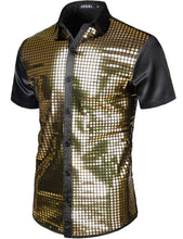 Load image into Gallery viewer, Men&#39;s Black/Gold Metallic Sequin Shiny Short Sleeve Shirt