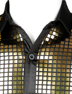 Men's Black/Gold Metallic Sequin Shiny Short Sleeve Shirt