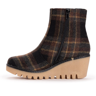 Black/Brown Plaid Winter Wedge Memory Foam Ankle Boots