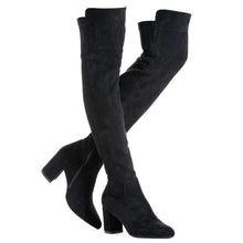 Load image into Gallery viewer, Black 3 Inch Heel Thigh High Suede Over The Knee Stretch Boot