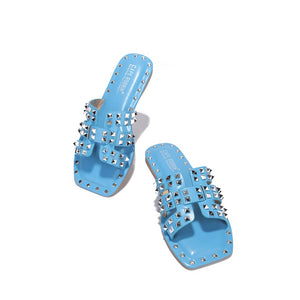 Blue Chic Stylish Studded Flat Summer Sandals