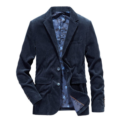 Men's Blue Corduroy Long Sleeve Sports Coat Blazer