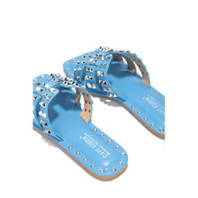 Load image into Gallery viewer, Blue Chic Stylish Studded Flat Summer Sandals