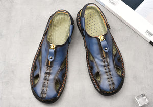 Blue Men's Leather Anti-Slip Outdoor Sandals