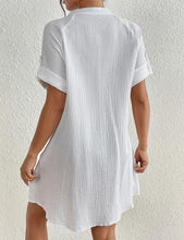 Load image into Gallery viewer, White Lightweight Pocketed Short Sleeve Beach Dress