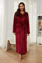 Load image into Gallery viewer, Burgundy Warm Hooded Fleece Long Sleeve Robe