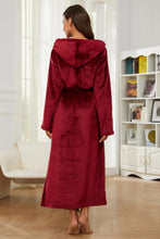 Load image into Gallery viewer, Burgundy Warm Hooded Fleece Long Sleeve Robe