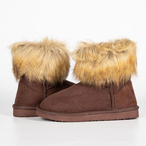 Fluffy Faux Fur Tan Suede Ankle Style Winter Boots
