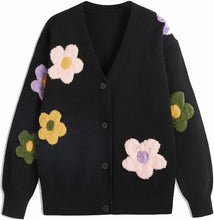 Load image into Gallery viewer, Stylish Red Knit Floral Embroaided Button Up Long Sleeve Cardigan